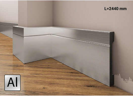 Listwy Creativa aluminium – listwy w kolorze inox i aluminium, sklep Warszawa Listwy Creativa aluminium inox – listwy przypodłogowe w metalicznym wykończeniu, sklep Warszawa
